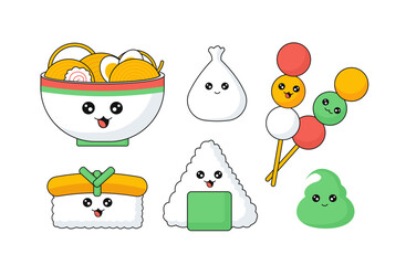 Set of food in kawaii style