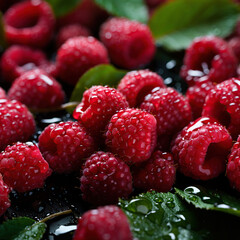 Fresh raspberries banner. Raspberry background. Close-up food photography