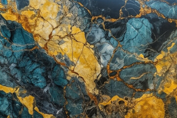 Blue and Yellow Cracked Marble Texture, Yellow and Teal Stone Granite Background Wallpaper