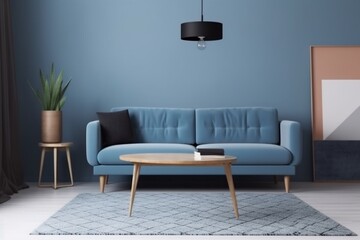 interior background light three-dimensional wall cushion sofa decoration simple brick stylish living room. Generative AI.