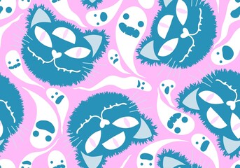 Halloween cartoon cats seamless pumpkins and ghost and monsters vampire pattern for fabrics and wrapping paper