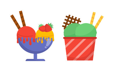 Ice cream balls at plate concept