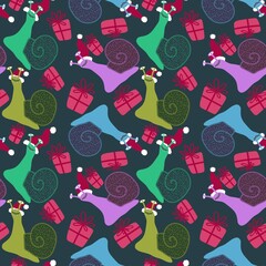 Cartoon animals Christmas seamless snails pattern for fabrics and linens and wrapping paper and kids clothes print