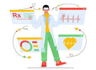 IT medical specialist with infographics concept