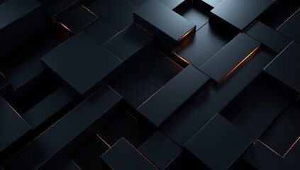 Striking black abstract background with geometric 3D shapes