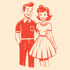 retro cartoon illustration of a happy couple
