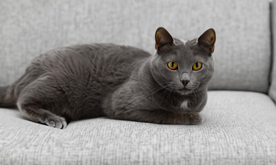 Cat on the sofa at home. Pet feline animal.