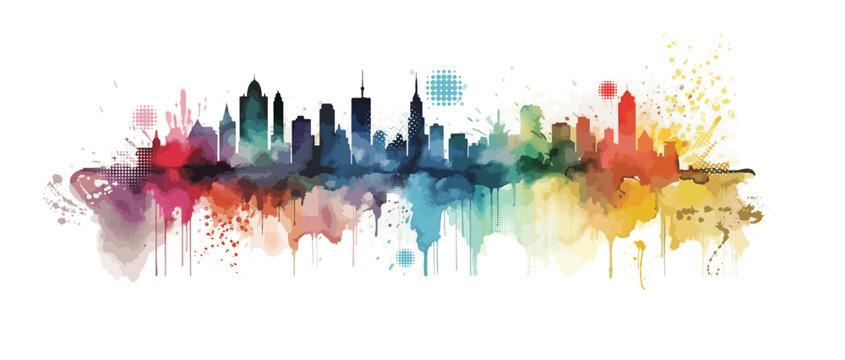 City colorful silhouette with blots. Vector illustration