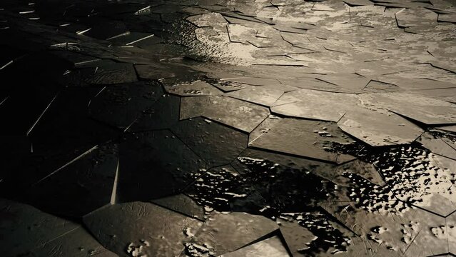 Looping abstract earthquake crack waving animation.Screensaver.Mud. 3D geometric seamless background.Waving surface, cubicle.