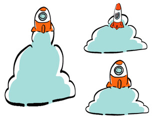 ロケット発射のフレーム　手描き風　イラストセット