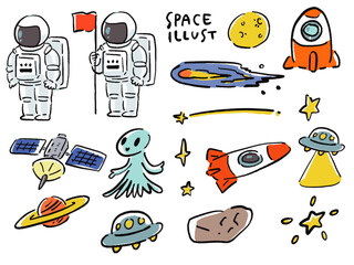 手描き風　宇宙に関するゆるいイラストセット © Tsubasa