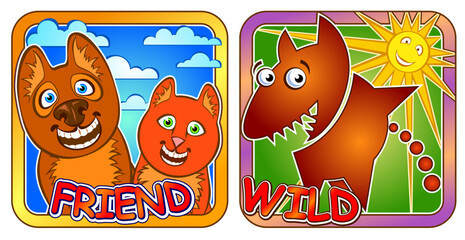 Dog and cat, Friend, Flat style, Vector illustration