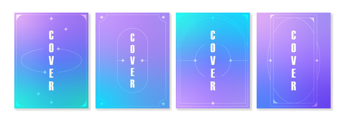Obraz premium Set of 4 cover templates with pastel gradient backgrounds and line design in a modern style. For brochures, booklets, catalogues, posters, branding, social media, business cards and other projects.