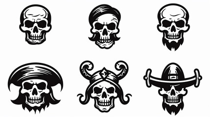 conjunto de vetor de ilustração de ícone de crânio humano bonito, símbolo de pirata