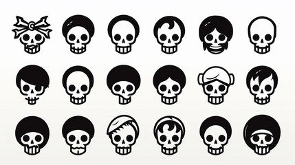 conjunto de vetor de ilustração de ícone de crânio humano bonito, símbolo de pirata - obrazy, fototapety, plakaty