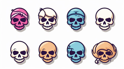 conjunto de vetor de ilustração de ícone de crânio humano bonito, símbolo de pirata