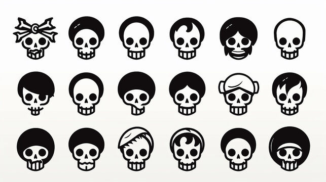 conjunto de vetor de ilustração de ícone de crânio humano bonito, símbolo de pirata