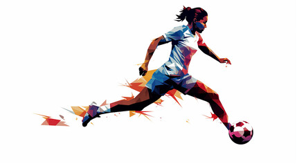 Fototapeta na wymiar Jogador de futebol, mulher jogando futebol, silhueta colorida vetorial isolada