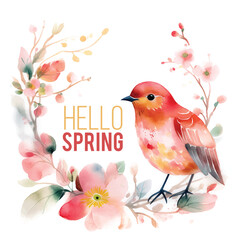 Welcome Spring watercolor paint ilustration