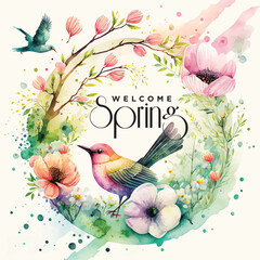 Watercolor Background Welcome Spring