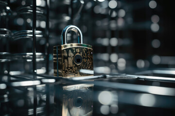 illustration of closed padlock on glowing background, cybersecurity. Safety concept. generative AI