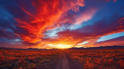 Tuinposter Pôr do sol absolutamente espetacular com nuvens coloridas iluminadas pelo sol. Céu brilhante épico, paisagem do pôr do sol © Alexandre