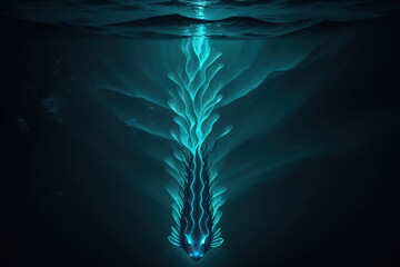 Ocean's Glow: Elusive Bioluminescent Sea Creature Illuminating the Depths, Intricately Captured in Underwater Photography, Immersing You in the Enchanting World of Marine Life and the Mysteries of Oce