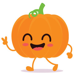 Happy cute smiling pumpkin Cute vegetable vector character isolated on white