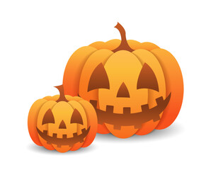 Halloween pumpkin vector illustration, Jack O Lantern isolated on white background. Scary orange picture with eyes and candle