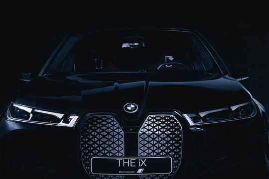 Lima, Peru; November 24, 2022: BMW Electric cars model iX, X5 and x3. Hybrid motor luxury German cars.