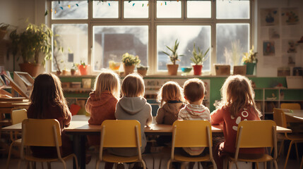 Obraz premium Κindergarten and Nursery School Classrooms with Children Students. Ai generative.