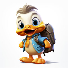 cartoon illustration of duck with school backpack