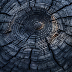 Fototapeta premium black burnt textural cut of a tree with annual rings, generative ai