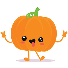 Happy cute smiling pumpkin Cute vegetable vector character isolated on white