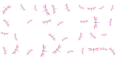 Exotic rosy pink dragonfly isolated vector illustration. Summer vivid insects. Fancy dragonfly isolated kids background. Gentle wings damselflies patten. Tropical beings