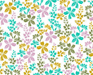 Fototapeta na wymiar Little meadow buttercup flowers endless ornament vector illustration. Ditsy