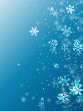 Festive heavy snow flakes backdrop. Snowstorm speck crystallic particles. Snowfall weather white teal blue pattern. Flat snowflakes december texture. Snow hurricane landscape.