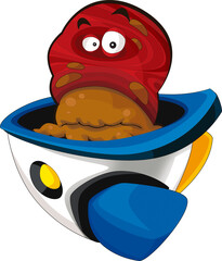 Cartoon alien creature on a ufo space ship or star ship transportation isolated illustration for kids