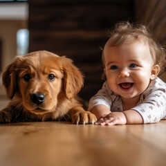 Happy child  with dog