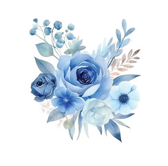Blue floral arrangement watercolor paint