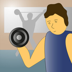 Man doing exercises with dumbbells in the gym