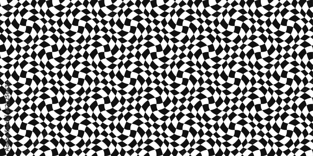 Poster Checkered pattern, black and white and raised. Checkered pattern like a racing flag. Racing flag made of convex and repeating chess cells.