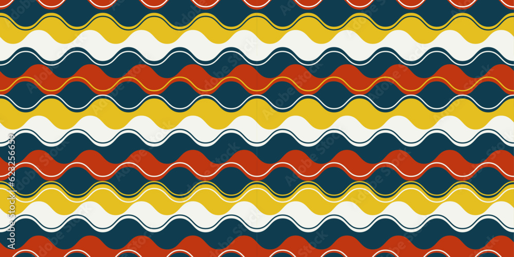 Poster Bright color pattern of wavy stripes. Simple and colorful wavy seamless pattern. Suitable for any design and interior.