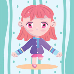 Isolated colored cute chibi female anime children hand drawn character Vector
