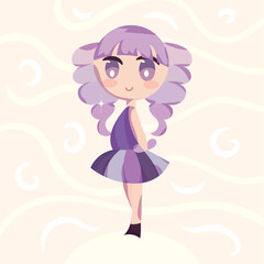 Isolated colored cute chibi female anime children hand drawn character Vector