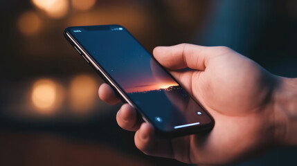 Close-up of a man's hand scrolling through a smartphone
