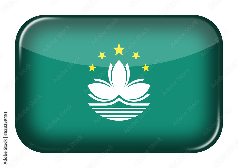 Poster macao web icon rectangle button with clipping path 3d illustration