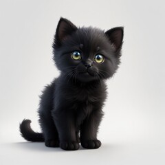 a cute kawaii tiny hyper realistic black baby panther white background, Generative AI