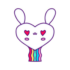 Kawaii bunny with heart shape, illustration for t-shirt, sticker, or apparel merchandise. Doodle cartoon.