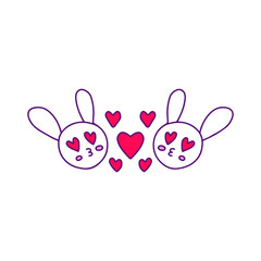 Two bunny in love, illustration for t-shirt, sticker, or apparel merchandise. With doodle, retro, and cartoon style.